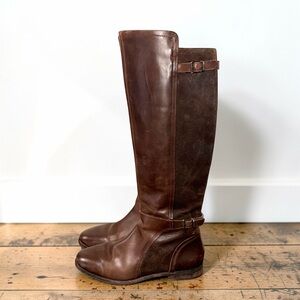 UGG Chocolate Brown Leather Equestrian Tall Riding Boots Shearling Footbed 10